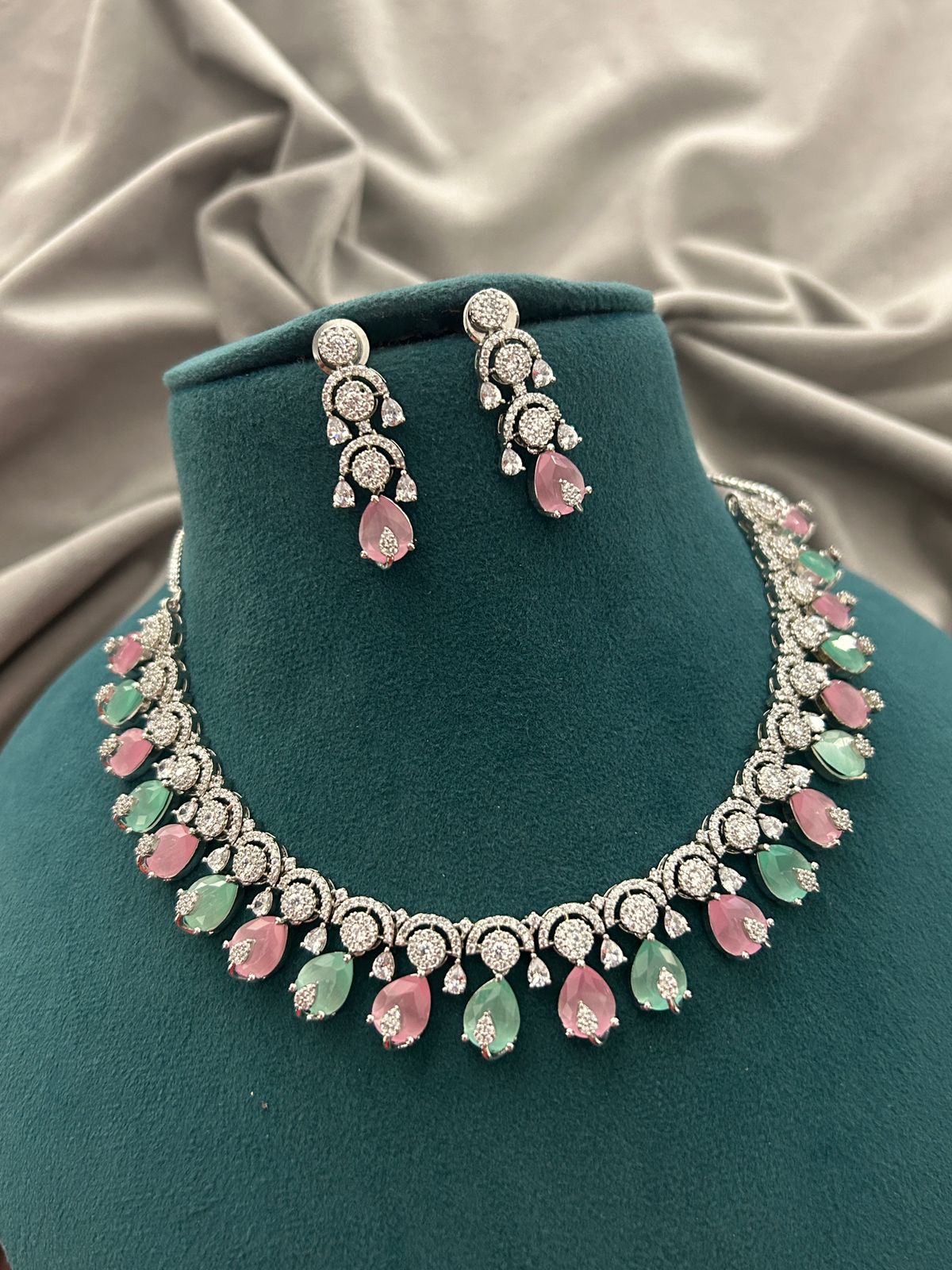 Pastel Grace Dual-Tone Diamond Look Necklace Set